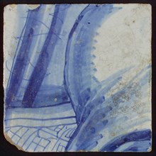 Tile with blue painting, tile pilaster footage fragment ceramic earthenware glaze, d 1.0