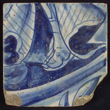 Tile with blue painting, tile pilaster footage fragment ceramics pottery glaze, d 1.3