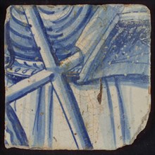 Tile with blue painting, tile pilaster footage fragment ceramic pottery glaze, d 1.2