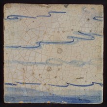 Tile with blue drawing, tile pilaster footage fragment ceramic earthenware glaze, d 1.3