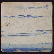 Tile with blue drawing, tile pilaster footage fragment ceramic earthenware glaze, d 1.5