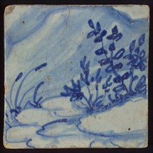 Tile with blue plants, tile pilaster footage fragment ceramics pottery glaze, d 1.2