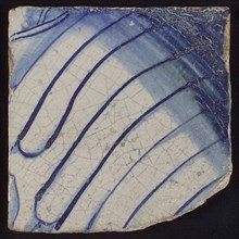 Tile with blue diagonal lines, tile pilaster footage fragment ceramic earthenware glaze, d 1.0