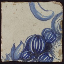 Tile with blue fruits, tile pilaster footage fragment ceramics pottery glaze, d 1.1
