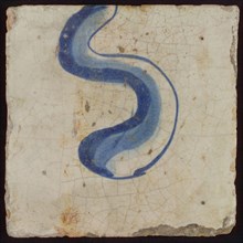 Tile with blue twirl, tile pilaster footage fragment ceramic pottery glaze, d 1.1