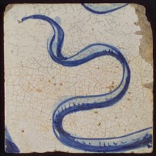 Tile with blue winding garland, tile pilaster footage fragment ceramics pottery glaze, d 1.1