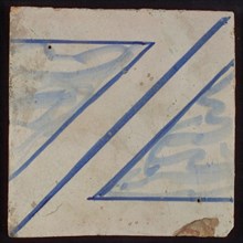 Tile with blue z-shape, tile pilaster footage fragment ceramic earthenware glaze, d 1.3