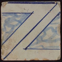 Tile with blue z-shape, tile pilaster footage fragment ceramics pottery glaze, d 1.3