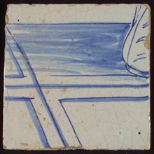 Tile with blue drawing, tile pilaster footage fragment ceramics pottery glaze, d 1.1