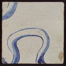Four tiles with pieces of blue winding garland, tile pilaster footage fragment ceramic earthenware glaze, d 1.0