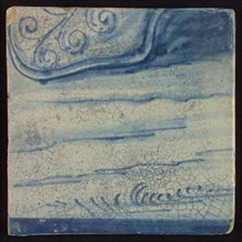 Tile with blue blades of grass on the bottom, tile pilaster footage fragment ceramic earthenware glaze, d 1.0