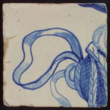 Tile with blue ribbons on part of hat, tile pilaster footage fragment ceramics pottery glaze, d 1.1