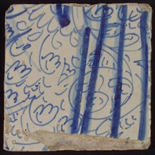 Four blue tiles with two feet and part of dress, tile pilaster footage fragment ceramic pottery glaze, d 1.1