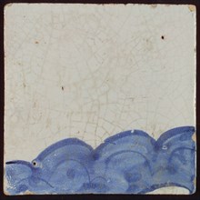 White tile with blue border, tile pilaster footage fragment ceramic earthenware glaze, d 1.3