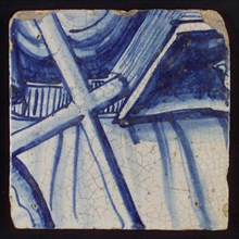 Tile with in blue cross and book, tile pilaster footage fragment ceramic earthenware glaze, d 1.3