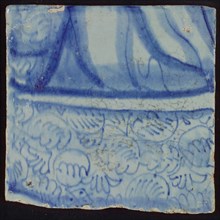 Tile with blue painting, tile pilaster footage fragment ceramic earthenware glaze, d 1.1