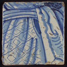 Tile with blue fabric, tile pilaster footage fragment ceramic earthenware glaze, d 1.3