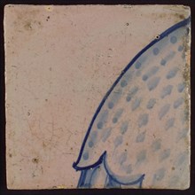 Tile with blue painting, tile pilaster footage fragment ceramic earthenware glaze, d 1.2