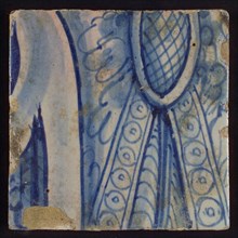 Tile with blue clothes?, tile picture footage fragment ceramics pottery glaze, d 1.3