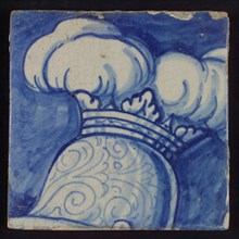 Tile with blue crown, tile picture footage fragment ceramics pottery glaze, d 1.1
