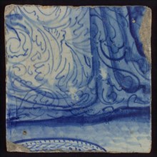 Tile with pleated fabric in blue, tile picture footage fragment ceramics pottery glaze, d 1.2