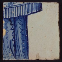 Tile with fabric pleated in blue, tile picture footage fragment ceramics pottery glaze, d 1.4