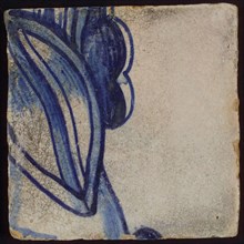 Tile with blue drawing, tile pilaster footage fragment ceramic earthenware glaze, d 1.5