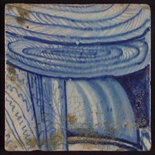 Tile with blue painting, tile pilaster footage fragment ceramic earthenware glaze, d 1.4