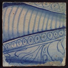 Tile with blue painting, tile pilaster footage fragment ceramics pottery glaze, d 1.3