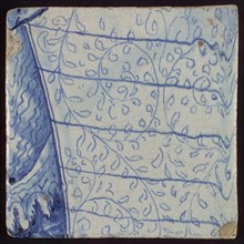 Tile with blue painting, tile pilaster footage fragment ceramic earthenware glaze, d 1.4