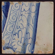 Tiles with blue part of decorated clothing, tile picture footage fragment ceramics pottery glaze, d 1.3