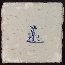 Scene tile, child's play, flasks, wall tile tile sculpture ceramic earthenware glaze, baked 2x glazed painted Blue on white