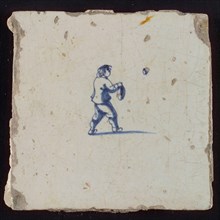 Scene tile, child's play, possible playing, wall tile tile sculpture ceramic earthenware glaze, baked 2x glazed painted Blue