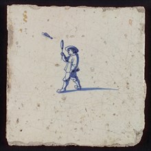 Scene tile, child's play, feather ball, wall tile tile sculpture ceramics pottery glaze tin glaze, in form made baked glazed