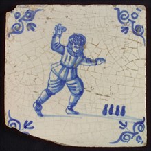 Scene tile, child's play, hocks, corner motif ox's head, wall tile tile sculpture ceramic earthenware glaze, baked 2x glazed