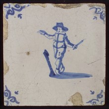 Scene tile, child's play, tipping, corner motif ox's head, wall tile tile sculpture ceramic earthenware glaze, baked 2x glazed