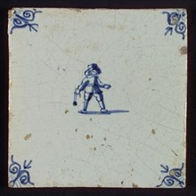 Scene tile, child's play, chiseling, corner motif ox's head, wall tile tile sculpture ceramic earthenware glaze, baked 2x glazed