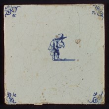 Scene tile, child's play, pig's bladder, corner motif ox's head, wall tile tile sculpture ceramic earthenware glaze, baked 2x