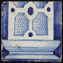 Tile of chimney pilaster, blue on white, part of column with basement, division with dots, chimney pilaster tile pilaster