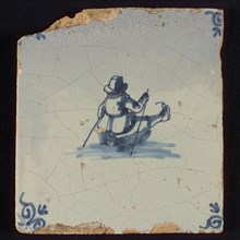 Scene tile, child's play, child with prick sledge and skates, corner motif ox's head, wall tile tile sculpture ceramic