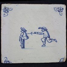 Scene tile, double child's play, soldier playing, Corner pattern spider, wall tile tile sculpture ceramic earthenware glaze