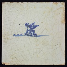 White tile with blue putto in blue, wall tile tile sculpture ceramic earthenware glaze, baked 2x glazed painted
