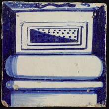 Tile of chimney pilaster, blue on white, part of column with basement, box with dots, chimney pilaster tile pilaster footage