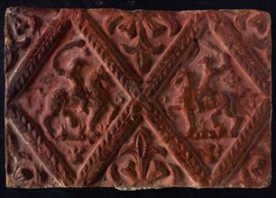 Hearthstone, from Antwerp Belgium, without frame, with two knights on horseback, fireplace stone part ceramics brick, baked