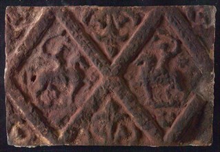 Hearthstone, from Antwerp Belgium, without frame, with two knights on horseback, hearth fireplace part ceramics brick, baked