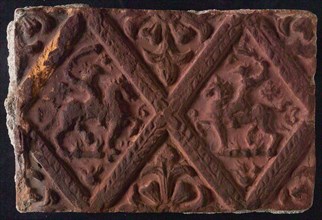 Hearthstone, from Antwerp Belgium, without frame, with two knights on horseback, hearth fireplace part ceramics brick, baked
