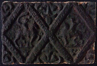 Hearthstone, from Antwerp Belgium, without frame, with two knights on horseback, hearth fireplace component ceramics brick