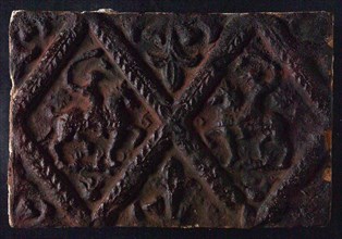 Hearthstone, from Antwerp Belgium, without frame, with two knights on horseback, hearth fireplace component ceramics brick