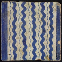 Tile of chimney pilaster, blue on white, part of column with wavy cannelure, chimney pilaster tile pilaster footage fragment