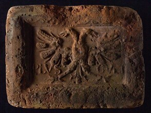 Hearthstone, Luiks, from Luik, Liege Belgium, with wide frame, with two-headed eagle, fireplace stone part ceramics brick, fired